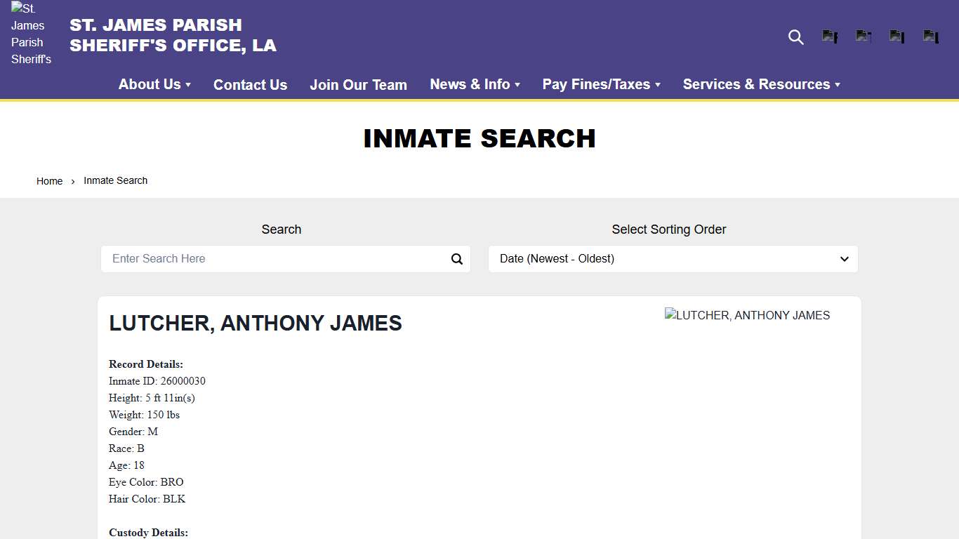 Inmate Search St. James Parish Sheriff's Office