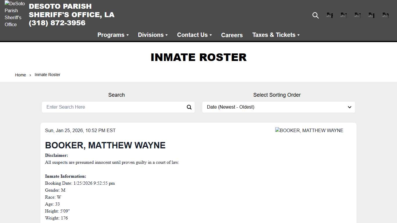 Inmate Roster DeSoto Parish Sheriff’s Office (LA)